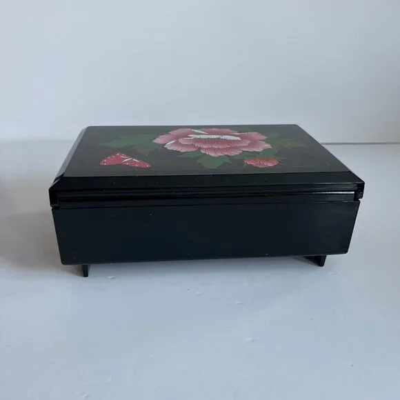Vintage Otagiri Black Lacquered Musical Jewelry Box Made in Japan - Picture 4 of 11